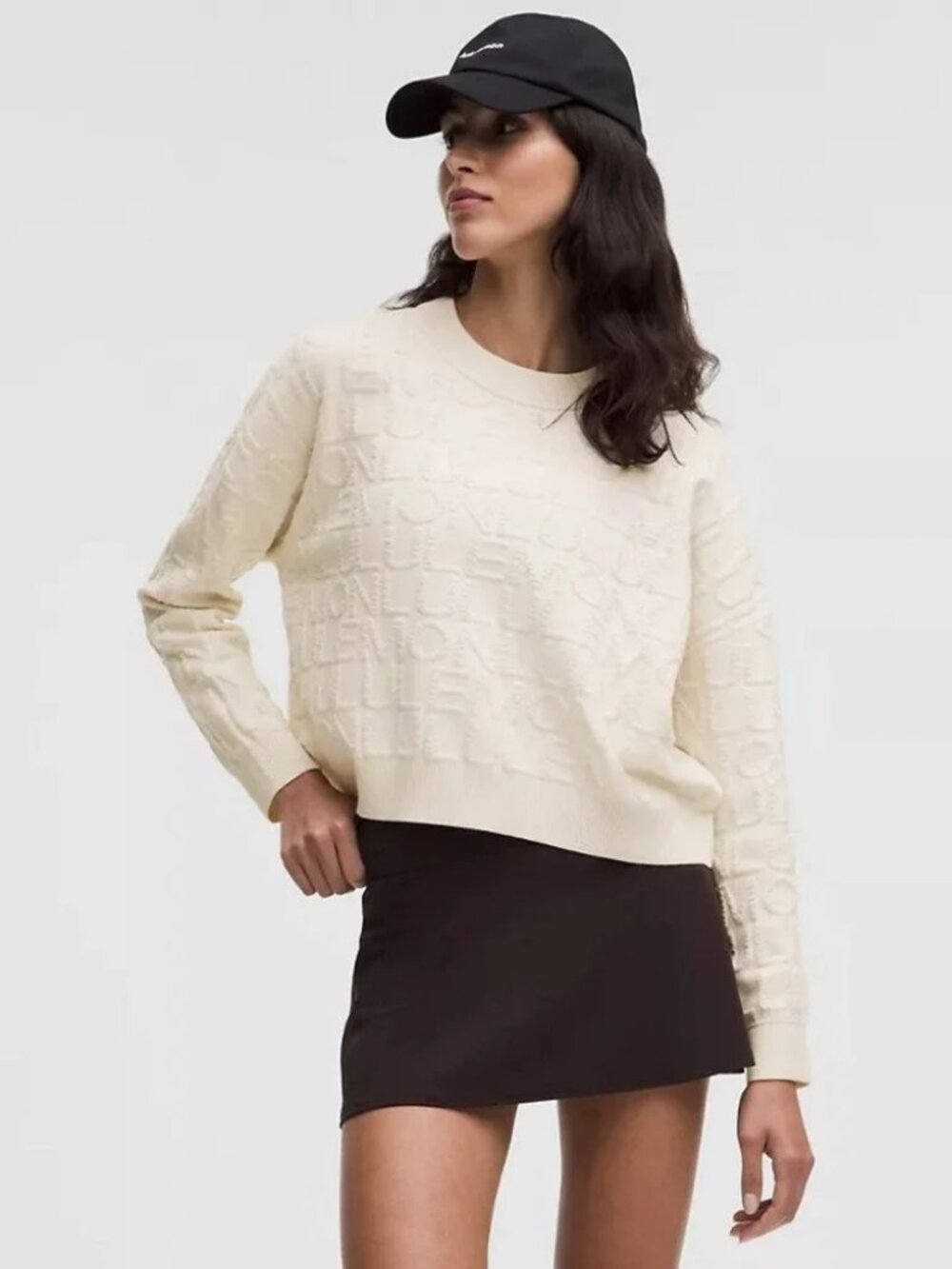 Womens Lululemon Ivory (Item-446) Cotton-Blend Jacquard Crew Neck Sweater L
